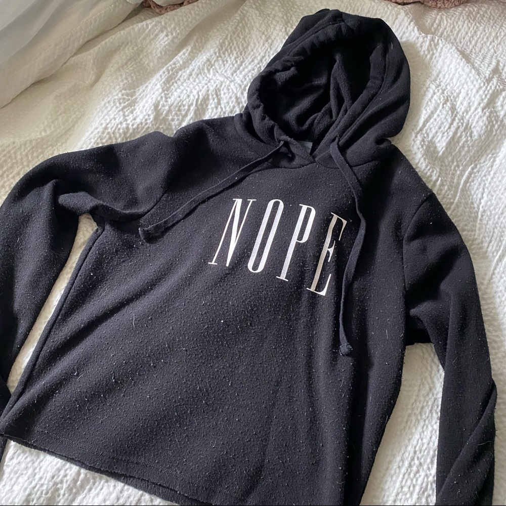 NOPE black crop top hoodie